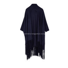 Women's Knitted Elastic Fringes Tassels Hem Poncho Cape